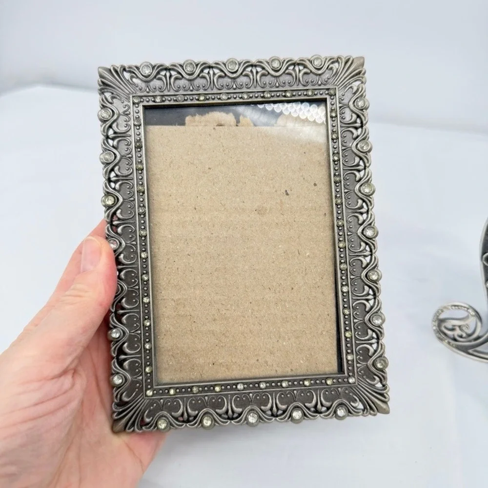 Picture Frame Set of 2 Rhinestone Ornate Victorian Romantic Filigree Decor